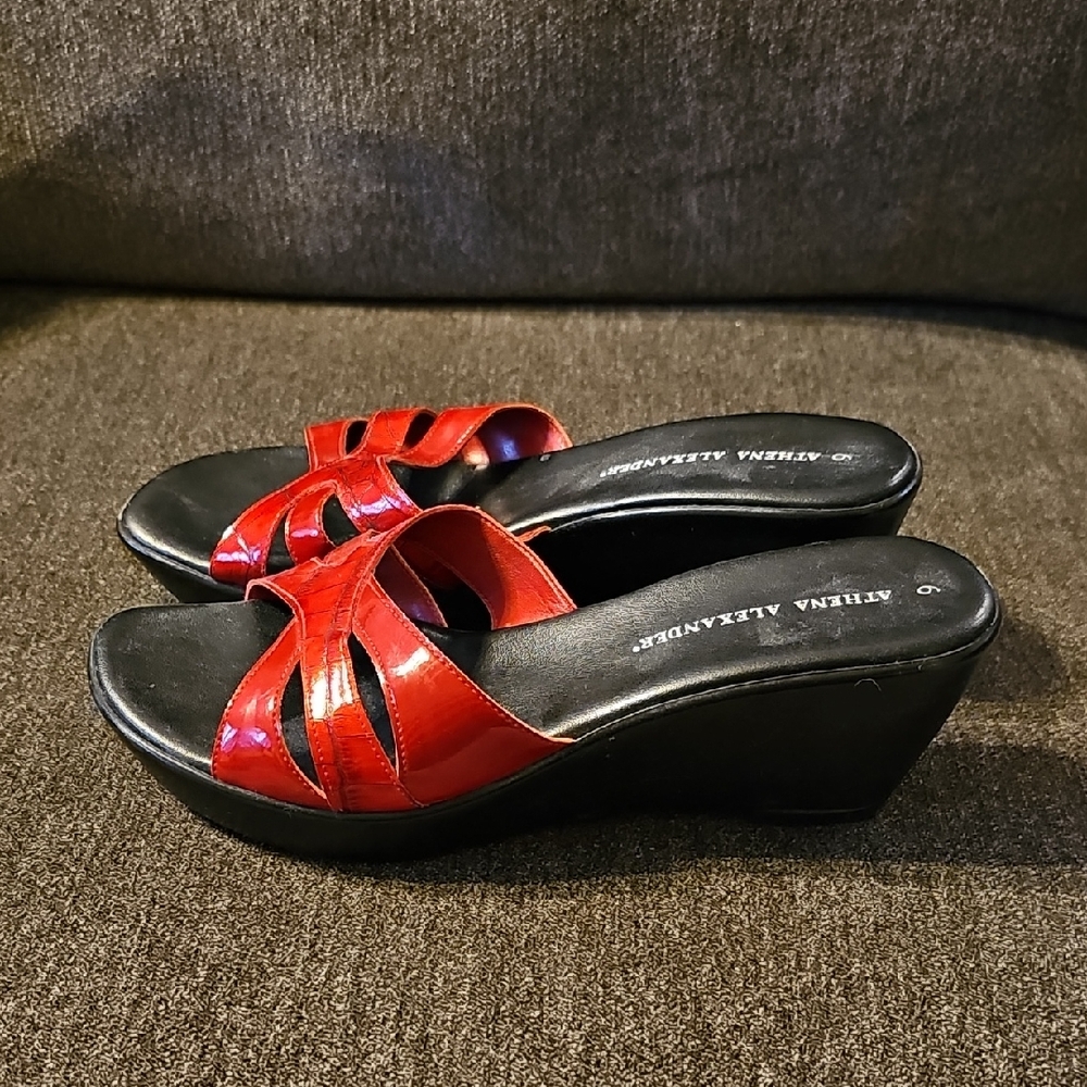 Athena Alexander Red and Black Wedge Sandals